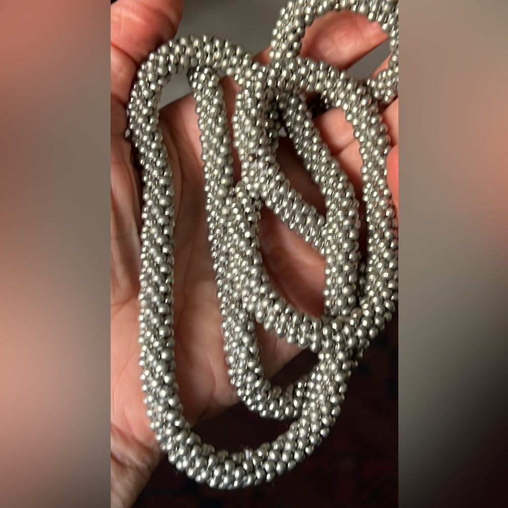 Vtg Silver Tone Petite Ball Bead Cluster Chain Necklace Pullover 17.5” long